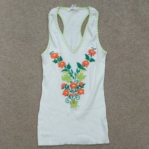 Alice + Olivia Tank Top Embroidered Flower White M